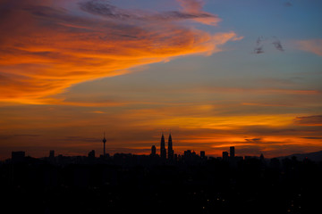 majestic sunset view of downtown Kuala Lumpur, Malaysia