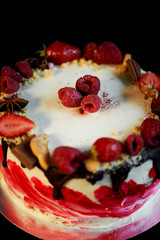 Cake berries .Incredibly gentle poppy seed cake with sour cream, confit of cherries and currants and a layer of crisp meringue.