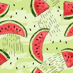 Fototapety  Seamless background with watermelon slices. Vector illustration.