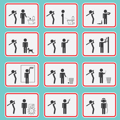 
 illustration consisting of Twelve images in the form of prohibitory signs