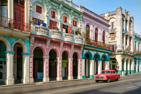 Urban scene in a colorful street in Old Havana