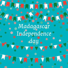 Madagascar independence day, vector illustration, carnival colorful pattern. Festive background with bright ribbons and confetti, party decor.