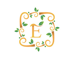 Elegant Floral E Letter With Gold Branch Logo