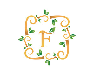Elegant Floral F Letter With Gold Branch Logo