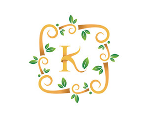 Elegant Floral K Letter With Gold Branch Logo
