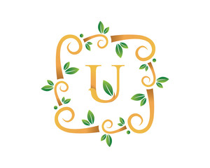 Elegant Floral U Letter With Gold Branch Logo