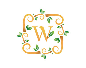 Elegant Floral W Letter With Gold Branch Logo