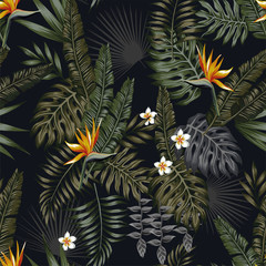 tropical night seamless pattern black background - 158381601