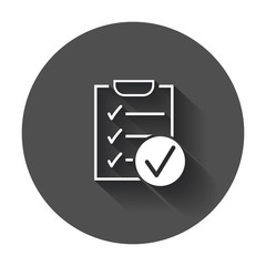 To do list icon. Checklist, task list vector illustration in flat style. Reminder concept icon with long shadow.