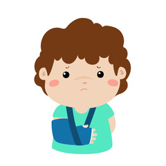 Cute boy hand bone broken from accident with arm splint vector.