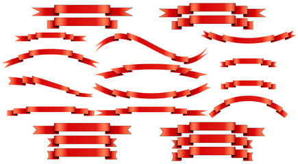 Set of  red vector silk ribbons on white background.