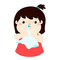 Sick girl runny nose vector.