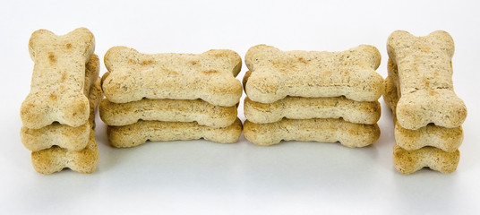 Dog bone treats stacked in bone shape.