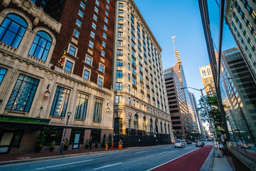 Buildings along Baltimore Street in downtown Baltimore, Maryland.