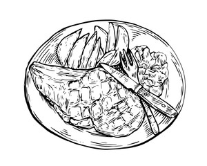 Isolated Detail Vintage Hand Drawn Food Sketch Illustration - Barbecue Steak