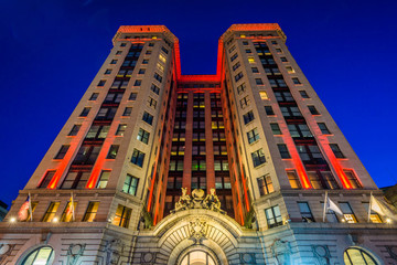 Historic building at night, in downtown Baltimore, Maryland.