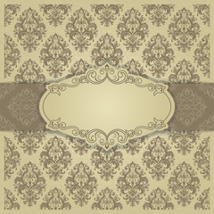 Golden Eastern floral decor. Template frame for greeting card and wedding invitation. Ornate vector border and place for your text.