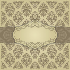 Golden Eastern floral decor. Template frame for greeting card and wedding invitation. Ornate vector border and place for your text.