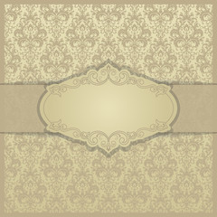 Golden Eastern floral decor. Template frame for greeting card and wedding invitation. Ornate vector border and place for your text.