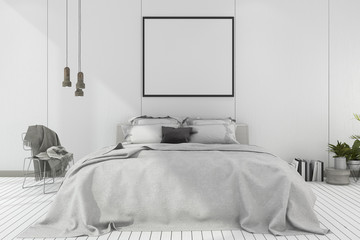 3d rendering mock up scandinavian bedroom with white tone wood