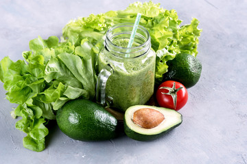 Green smoothie Avocado smoothie Diet eating Healthy food Copy space
