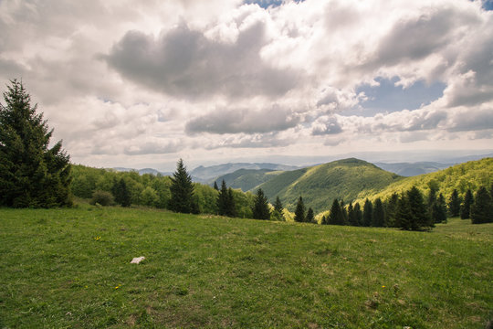 Mountains and hill of Mala Fatra from Revan from beneath the summit of Klak, Slovakia