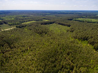 Fototapeta na wymiar drone image. aerial view of rural area with lake in forest