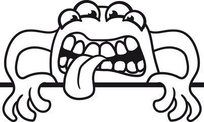 wand mauer rand klettern schild rahmen viele augen maul fressen süß niedlich komisch lustig monster klein frech böse horror comic cartoon