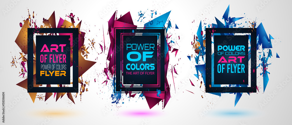 Poster futuristic frame art design with abstract shapes and drops of colors