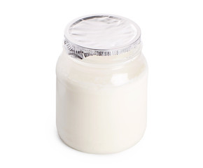 Yogurt in plastic packaging isolated on white background