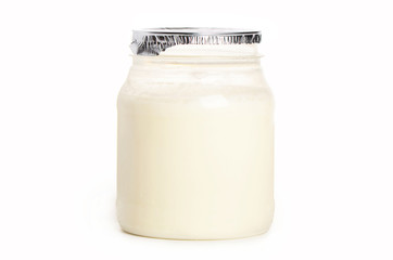 Yogurt in plastic packaging isolated on white background