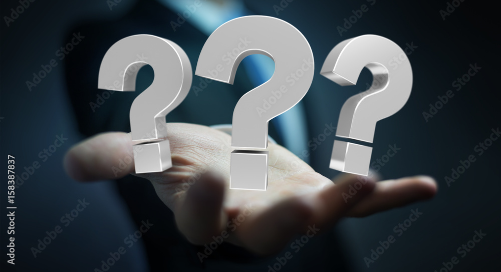 Poster businessman using 3d rendering question marks