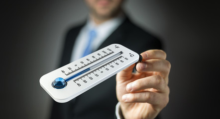 Businessman checking the temperature drop 3D rendering