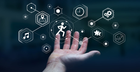 Young man using running application to check his performances 3D rendering