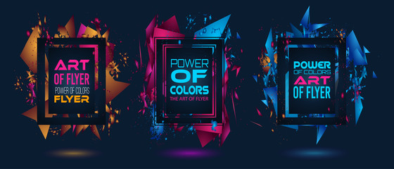 Futuristic Frame Art Design with Abstract shapes and drops of colors