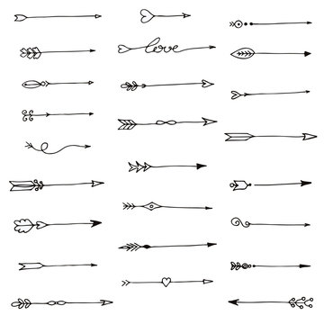set of romantic hand drawn arrows. Vector