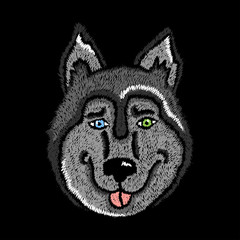 Siberian Husky vector embroidery. Fashion patch with a dog. 
