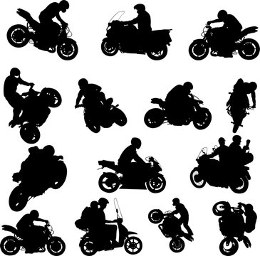 motorcyclists silhouettes collection - vector
