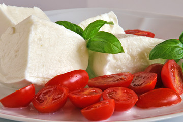 insalata caprese con mozzarella di bufala insalata con pomodorini e mozzarella di bufala, serie fotografica, closeup