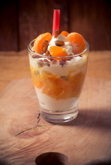 Fresh fruit mandarin yoghurt and raisins