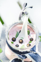 Yogurt cocktail black currant lemon balm