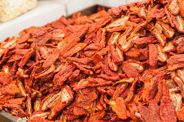 Sun-dried tomatoes from top view.