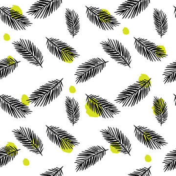 Seamless pattern with leaves in hipster style. Background for your design wallpapers, pattern fills, web page, surface textures
