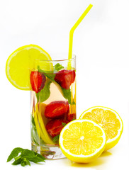 Glass of lemonade isolated on white background