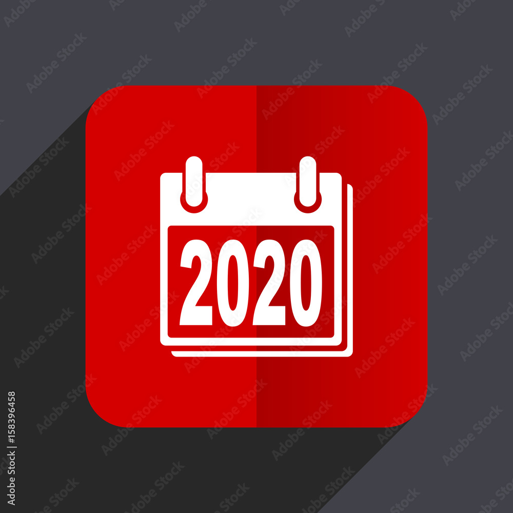 Poster new year 2020 flat design web vector icon. red square sign on gray background in eps 10.