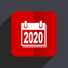New year 2020 flat design web vector icon. Red square sign on gray background in eps 10.