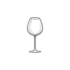 Empty wine glass. Engraving illustration of wineglass. Glassware. Drink set