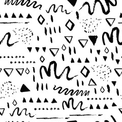 Geometric Seamless pattern with lines and squares. Minimal scandinavian modern vector background for fabric, paper, greeting cards.