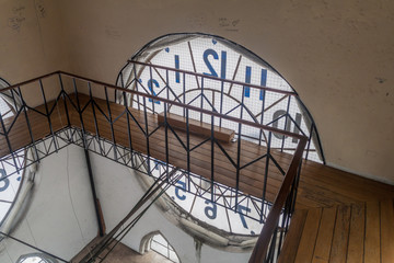 Fototapeta premium QUITO, ECUADOR - JUNE 24, 2015: Interior of the clock tower of the Basilica of the National Vow in Quito, Ecuador