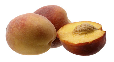 Ripe Peach Fruit Slice Isolated On White Background